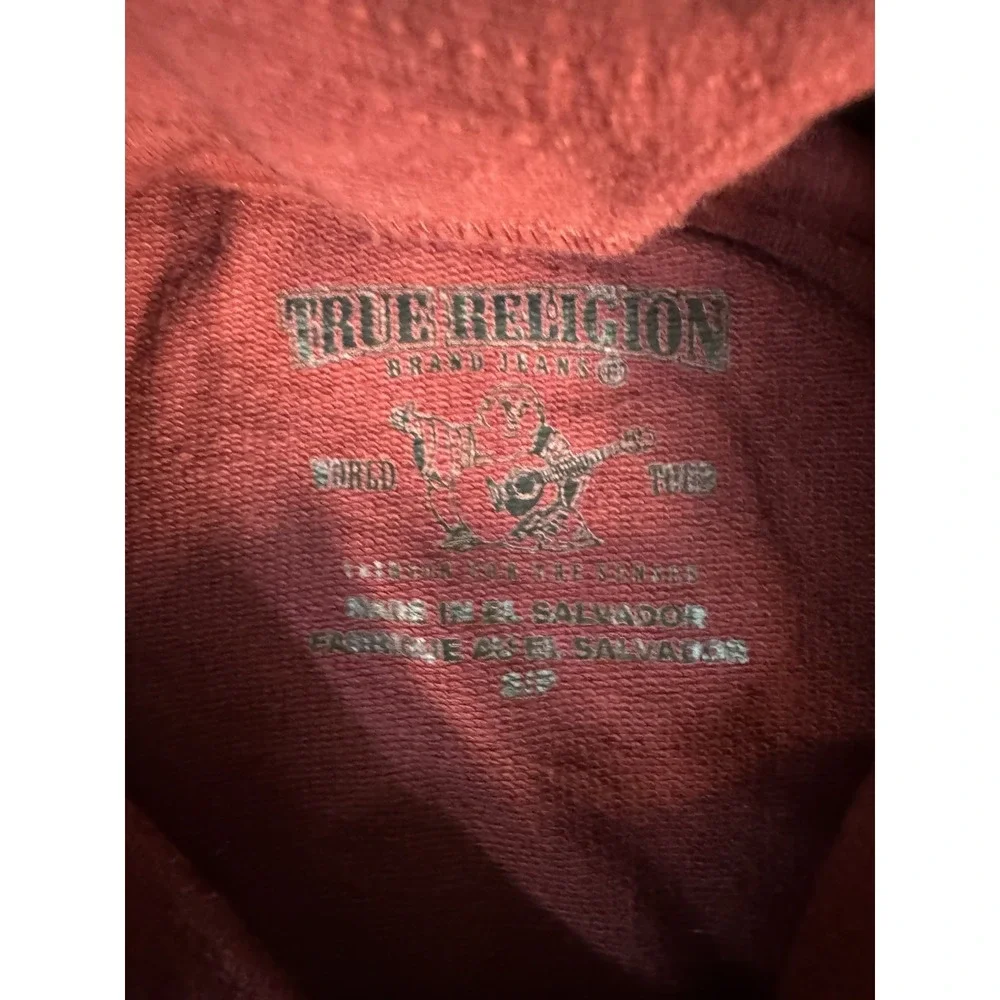 True Religion Hoodie Men's‎ Small Red Hooded 3 Button Henley Gray